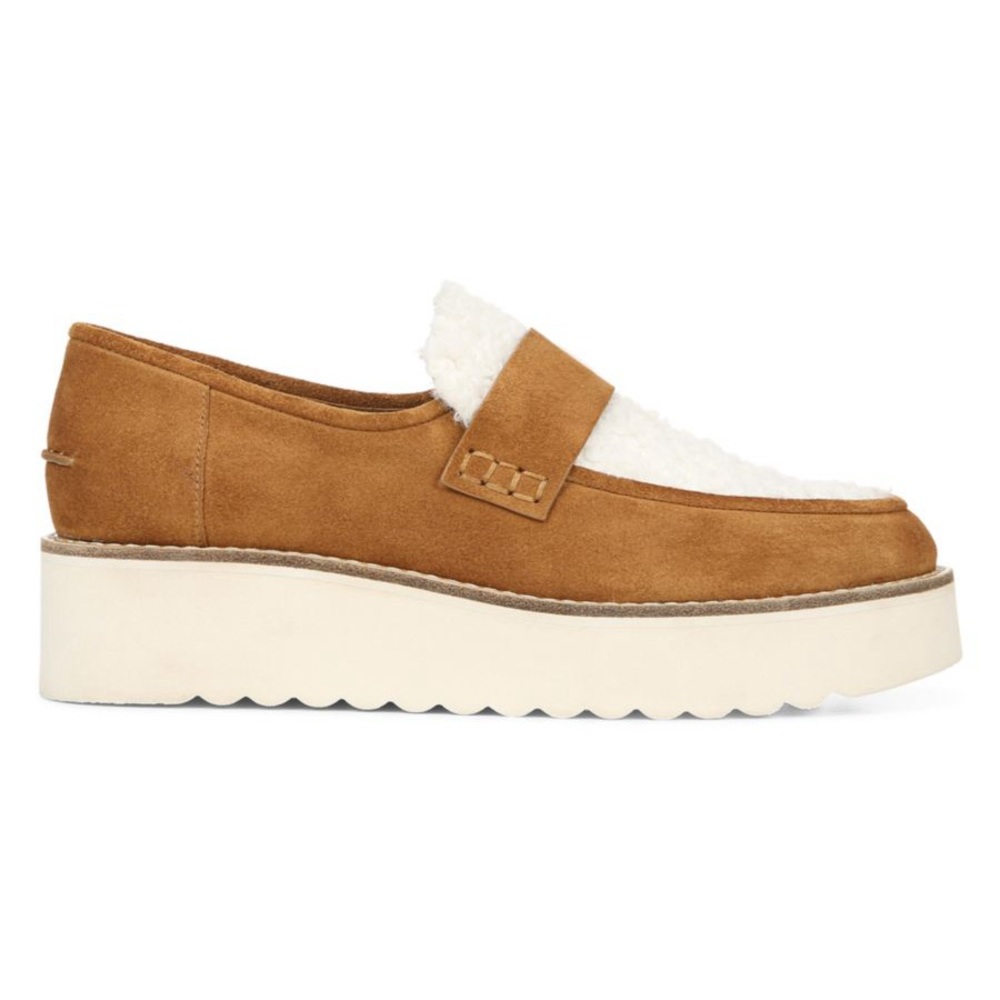 Vince. Zola Platform Faux Shearling Trimmed Suede Slip On Loafers